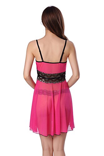 Aidonger Damen Gaze-Sling transparent Spitze Nachtkleid klassisch A-Form mit G String, Gr. S-2XL, weitere Farbe - 