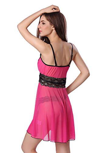 Aidonger Damen Gaze-Sling transparent Spitze Nachtkleid klassisch A-Form mit G String, Gr. S-2XL, weitere Farbe - 