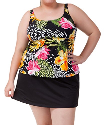 Attraco Damen Groß Größe Push-up Tankini Oberteil Blumen Print Badeanzug 52 -