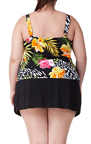 Attraco Damen Groß Größe Push-up Tankini Oberteil Blumen Print Badeanzug 52 - 