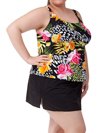 Attraco Damen Groß Größe Push-up Tankini Oberteil Blumen Print Badeanzug 52 - 