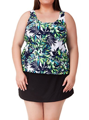 Attraco Damen Große Größen Push-up Tankini Oberteil Palme Badeanzug Mit Tropischem Druck 64 - 