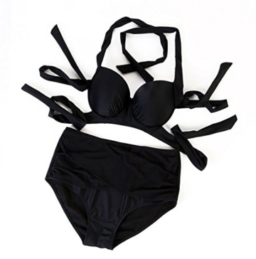 Baymate Damen Plus Size Klassisch Reine Farbe Bikini Set Push-Up Badeanzug Bademode Schwarz 3XL - 