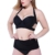 Baymate Damen Plus Size Klassisch Reine Farbe Bikini Set Push-Up Badeanzug Bademode Schwarz 3XL -