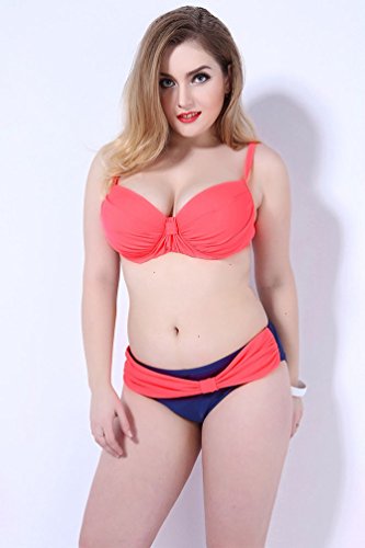 Baymate Damen Plus Size Klassisch Push-Up Bikini Set Bademode Badebekleidung Orange 3XL - 
