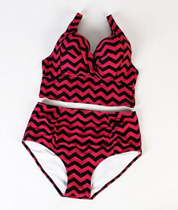 Baymate Damen Plus Size Wellenförmige Streifen Bikini Set Hohe Taille Badebekleidung Rose 3XL - 