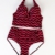 Baymate Damen Plus Size Wellenförmige Streifen Bikini Set Hohe Taille Badebekleidung Rose 3XL - 