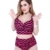 Baymate Damen Plus Size Wellenförmige Streifen Bikini Set Hohe Taille Badebekleidung Rose 3XL -