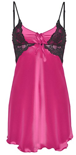 DKaren-Nachtwäsche Damen Negligee aus Satin LIWIA (XS – 2XL) (S, Pink) - 1