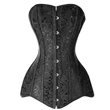 FeelinGirl Damen Korsagenkleid Vollbrustkorsett lang - 12 doppellagige Stahlstäbchen - Baumwolle XXL Schwarz -