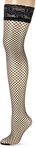 GLAMORY Damen Fischnetz Halterlose Netzstrümpfe Mesh, Schwarz (Schwarz), XXX-Large (Herstellergröße: 3XL-(56-58)) -