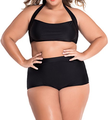 LETSDO Bandeau Hohe Taillen Plus Size Bademode (XXXL(EU 54-56), Schwarz) -