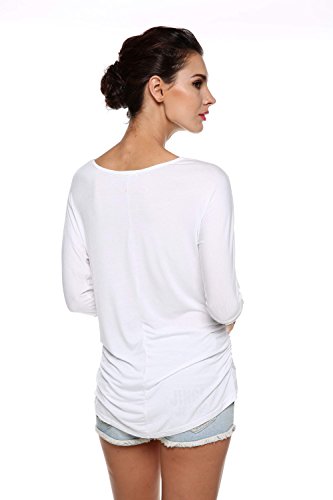 Meaneor Neu Damen 3/4-Arm T-Shirt Rundhals Batwing Tunika Slim Fit Shirts Basic Oberteile Weiß Gr. 42 - 
