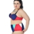 MissFox Damen Bikini Übergröße Hohe Taille Ausgeschnitten Badeanzüge Tankini (Marine,3XL) - 