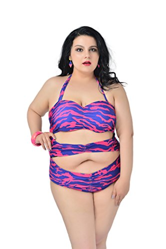 MissFox Plus Größe Damen Bikini Mode Ein Stück Blumen Baden Monokini Badeanzüge (Streifen,2XL) - 