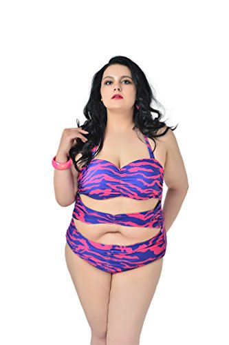 MissFox Plus Größe Damen Bikini Mode Ein Stück Blumen Baden Monokini Badeanzüge (Streifen,2XL) -