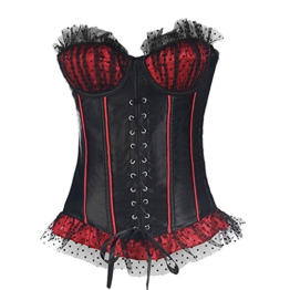 Missyhot Corset Damen Vollbrust Kunstleder Korsage mit Spitze Lace Mieder Bustier Dessous (XXL) -