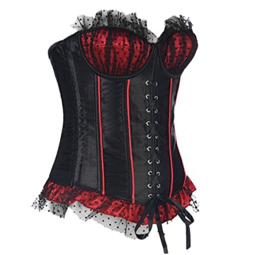 Missyhot Corset Damen Vollbrust Kunstleder Korsage mit Spitze Lace Mieder Bustier Dessous (XXL) - 