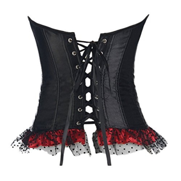 Missyhot Corset Damen Vollbrust Kunstleder Korsage mit Spitze Lace Mieder Bustier Dessous (XXL) - 