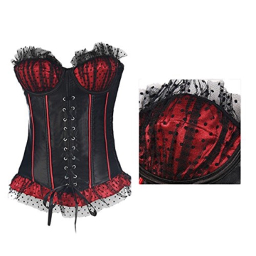 Missyhot Corset Damen Vollbrust Kunstleder Korsage mit Spitze Lace Mieder Bustier Dessous (XXL) - 