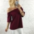 TOPUNDER Damen Schulterfreies Beiläufige Bluse Tops T-Shirt (XL, Rot) - 