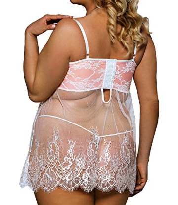 VIARDI® Damen Dessuo - Set / wunderschönes Plus Size Babydoll in (L - XL, weiß / apricot) - 