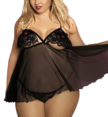 VIARDI® Zauberhaftes Plus Size Neglige in schwarz / XXL - XXXL -