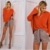 WOCACHI Damen Frauen Langarm Knit Long Top Pullover Stricken mit V-Ausschnitt lose beiläufige Pullover Orange (XL, Orange) - 