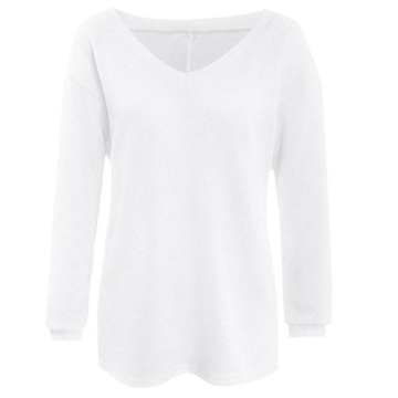 WOCACHI Damen Pullover Frauen Langarm-Strickpullover lose Strickjacke Pullover Sweater Tops Strick (XL, Weiß) - 