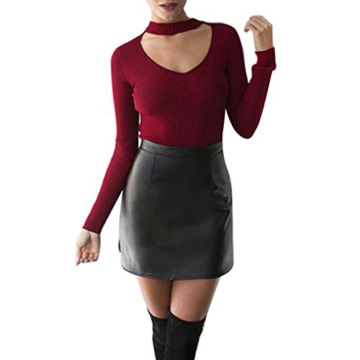 WOCACHI Damen Pullover Frauen Knit beiläufige Slim Fit Warm Lange Hülsen Pullover Outwear Tops Sweater Rot (XL, Rot) -
