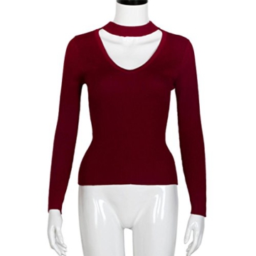 WOCACHI Damen Pullover Frauen Knit beiläufige Slim Fit Warm Lange Hülsen Pullover Outwear Tops Sweater Rot (XL, Rot) - 