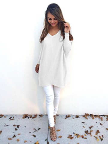 WOCACHI Damen Womens Casual Langarm-Pullover Sweaters Mantel Bluse Weiß (XL, Weiß) - 
