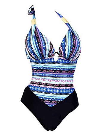 Yipgrace Frauen-Böhme Einteiliger Badeanzug Bademode Plus Größe-Badeanzug Badeanzug Des Ausschnitte Bademode Bikini Set Bademode Für Mollige XXL Blau - 